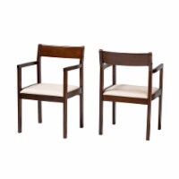 Helene Mid-Century Modern Cream Fabric and Dark Brown Finished Wood 2-Piece Dining Chair Set