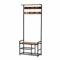 Edan Modern Industrial Walnut Brown Finished Wood and Black Metal Freestanding Coat Hanger