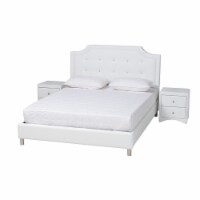 Carlotta Contemporary Glam White Faux Leather Upholstered King Size 3-Piece Bedroom Set