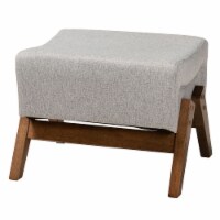 Hanson Mid-Century Modern Light Grey Fabric and Walnut Brown Finished Wood Ottoman