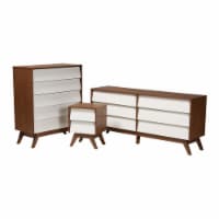 Hildon Mid-Century Modern Two-Tone White and Walnut Brown Finished Wood 3-Piece Storage Set