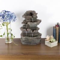 Tabletop Water Fountain with Cascading Rock Waterfall and LED Lights - Tiered Stone Table