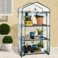 3-Tier Greenhouse Outdoor Gardening Hot House with Zippered Cover and Metal Shelves for