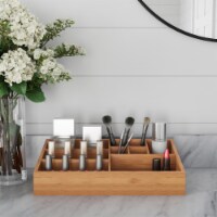 10 Compartment Bamboo Organizer- Desk Caddy-Bathroom Countertop Storage-Office Accessory