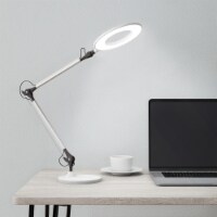 Desktop Swing Arm Architect Desk Lamp, LED Ring Light- Stepless Dimming- High CRI 95 White