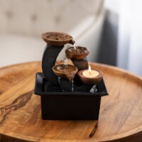 Tabletop Water Fountain Indoor Waterfall 3 Tier Candle Holder Soothing Sound