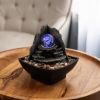 Tabletop Water Fountain Faux Rock Stones Cavern LED Light Glass Rolling Ball