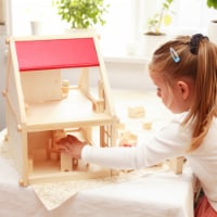 Dollhouse for Kids – Classic Pretend Play 2 Story Wood Playset with Furniture Accessories