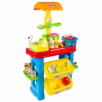 Kids Grocery Store Selling Stand Supermarket Playset with Toy Cash Register, Scanner, Play