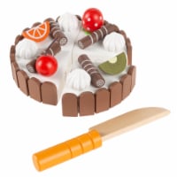 Birthday Cake-Kids Wooden Magnetic Dessert with Cutting Knife, Fruit Toppings, Chocolate and