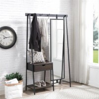 Furniture of America Loeff Metal Coat Stand with Mirror in Matte Black