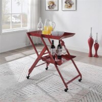 Furniture of America Prescotty Contemporary Metal Foldable Serving Cart in Red