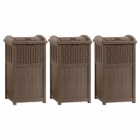 Suncast Trash Hideaway 33 Gallon Resin Wicker Outdoor Garbage Container (3 Pack)