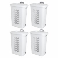 Sterilite White Laundry Hamper With Lift-Top, Wheels, And Pull Handle, 4 Pack