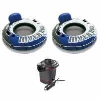 Intex 2 Pack of River Run 1 Person Floating Tubes and Single 12 Volt Air Pump
