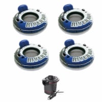 Intex 4 Pack of River Run 1 Person Floating Tubes and Single 12 Volt Air Pump