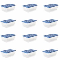 Gracious Living 6 Quart Clear Plastic Storage Bin Container + Blue Lid (12 Pack)