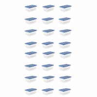 Gracious Living 6 Quart Clear Plastic Storage Bin Container + Blue Lid (24 Pack)