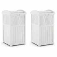 Suncast Wicker Resin Outdoor Hideaway Trash Can Bin with Latching Lid (2 Pack)
