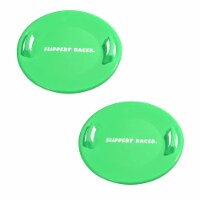 Slippery Racer Downhill Pro Adults & Kids Saucer Disc Snow Sled, Green (2 Pack)