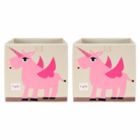 3 Sprouts Childrens Foldable Fabric Storage Cube Bin Box, Pink Unicorn (2 Pack)