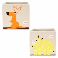 3 Sprouts Kid's Fabric Storage Cube Box Toy Bin, Kangaroo and Rhino (2 Pack)