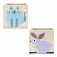 3 Sprouts Children's Fabric Storage Cube Bundle with Blue Cat and Bunny Rabbit