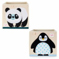 3 Sprouts Kids Foldable Fabric Penguin and Panda Storage Cube Soft Toy Bins