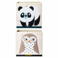 3 Sprouts Foldable Fabric Storage Cube Box Soft Toy Bin, Owl & Bear (2 Pack)