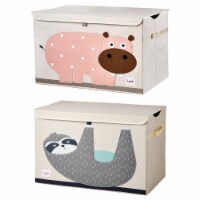 3 Sprouts Nursery Fabric Storage Trunk Toy Chest Box, Sloth & Hippo (2 Pack)