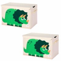 3 Sprouts Childrens Collapsible Toy Chest Storage Bin, Green Dinosaur (2 Pack)