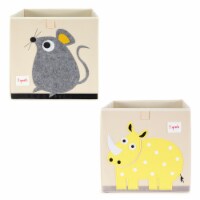 3 Sprouts Kids Felt Mouse Storage Cube Box Toy Bin w/ Rhino Storage Cube Bin