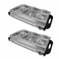 NutriChef 3 Pot Electric Hot Plate Buffet Warmer Chafing Serving Dish (2 Pack)