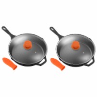 NutriChef 12 Pre Seasoned Nonstick Cast Iron Frying Pan w/ Lid & Cover (2 Pack)