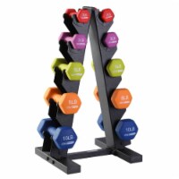 HolaHatha 2, 3, 5, 8, and 10 Pound Neoprene Dumbbell Free Weight Set with Rack