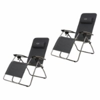 Kamp-Rite Folding Reclining Zero Gravity Chair w/Headrest Pillow, Black (2 Pack)