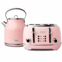 Haden Heritage 1.7 Liter Stainless Steel Body Electric Kettle with Toaster, Pink