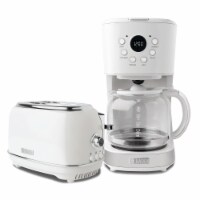 Haden 12 Cup Coffee Maker with 2 Slice Wide Stainless Steel Bread Toaster, White