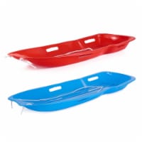 Slippery Racer Downhill Xtreme Plastic Toboggan Snow Sled 2 Pack, Blue & Red