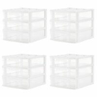 Gracious Living Mini 3 Drawer Desk Organizer w/ Organization Top, White (4 Pack)