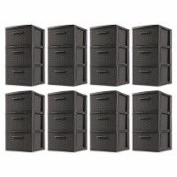 Sterilite 3 Drawer Wicker Weave Decorative Storage Tower, Espresso (8 Pack)