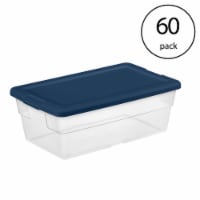 Sterilite Stackable 6 Qt Storage Box Container, Clear, Marine Blue Lid (60 Pack)