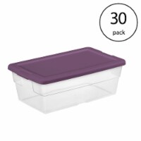 Sterilite Stackable 6 Qt Storage Box Container, Clear, Moda Purple Lid (30 Pack)