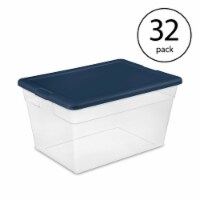 Sterilite Stackable 56 Quart Storage Tote, Clear with Marine Blue Lid (32 Pack)