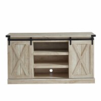 Edyo Living Rustic Farmhouse TV Stand Table with Sliding Barn Doors, White Oak