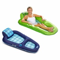Aqua Leisure Luxury Water Recliner Lounge Pool Float Chair, 2 Pack, Blue & Green
