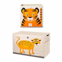 3 Sprouts Foldable Storage Box, Tiger and Collapsible Toy Chest Bin, Leopard