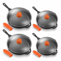 NutriChef Nonstick Cast Iron Frying Pan Set, 10 Inch (2 Pack) & 12 Inch (2 Pack)