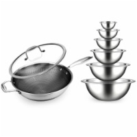 NutriChef Stainless Steel Nonstick Cooking Wok with Food Prep Mixing Bowl Set