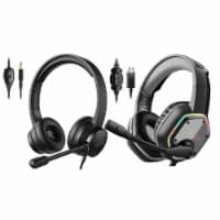 EKSA RGB USB Gaming Headset, Gray, and S100 Headphone with Microphone, Black Perspective: Main